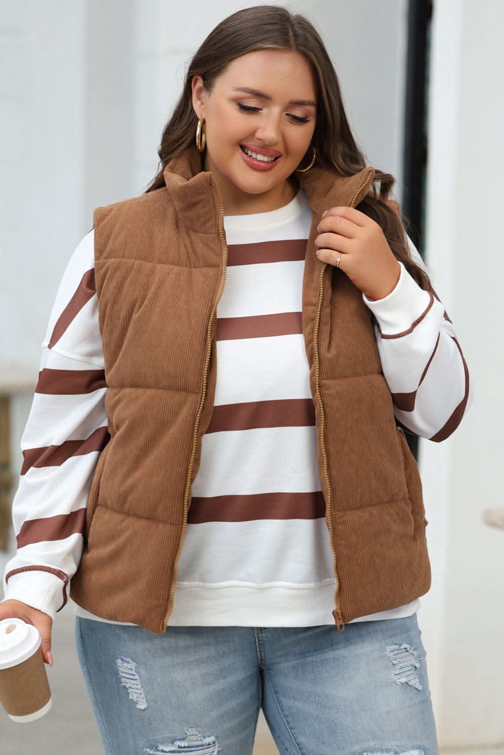 Cozy coffee corduroy vest - Love Salve
